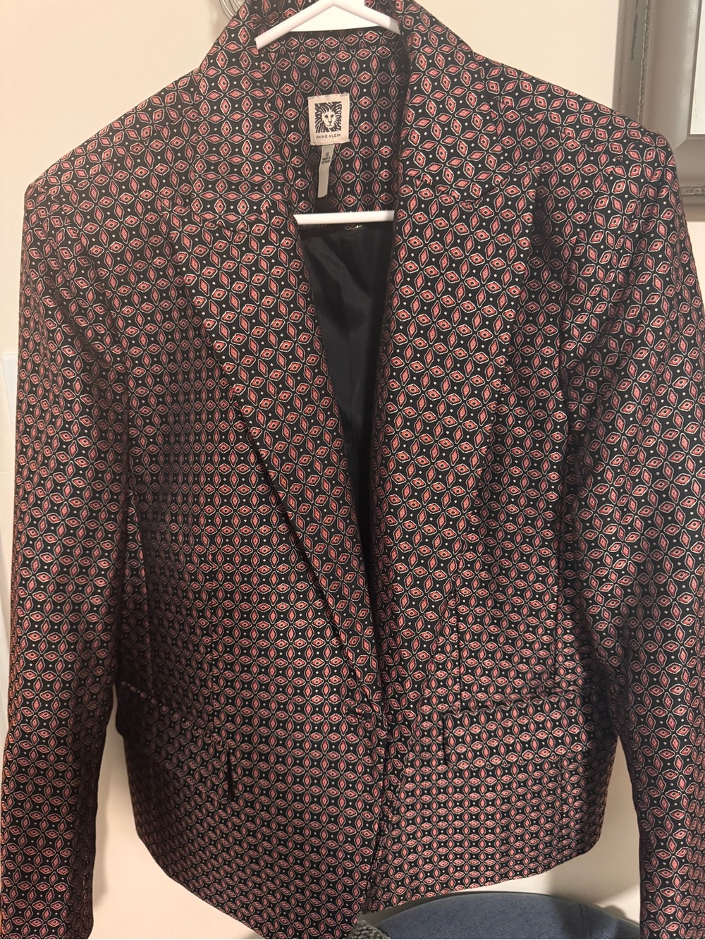 Anne Klein Black Blazer with Red Geometric Print